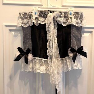 Satin Lace Crystal Zip Front CORSET w/ Bow Detailing excellent Boning structure